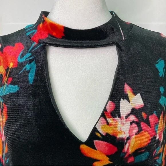 Boutique Velvet A-Line Black Dark Floral Choker Dress (Size 1X) - Picture 4 of 10